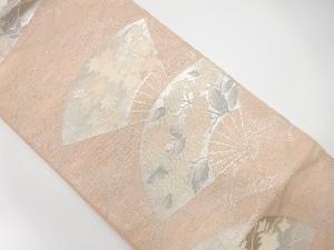 紗 扇面に紫陽花・紅葉模様織出し袋帯